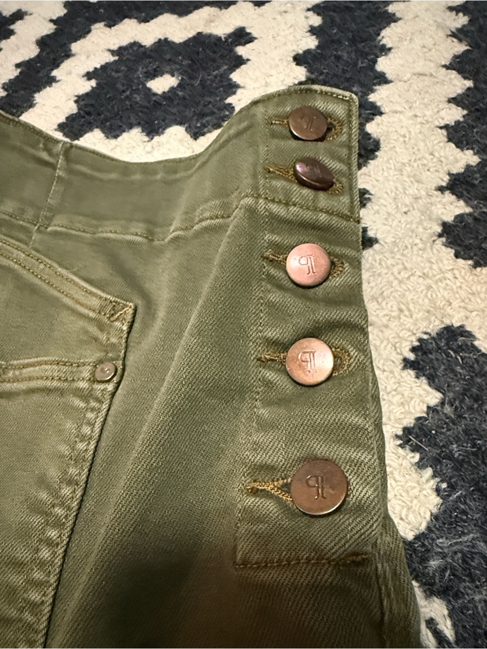 Anthropologie Pilcro Olive Green One-Shoulder Wide-Leg Denim Jumpsuit - Picture 8 of 11